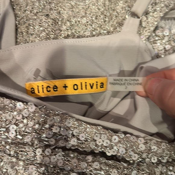 ALICE + OLIVIA hilta beaded silver lace mini dress size 2 - Picture 7 of 16